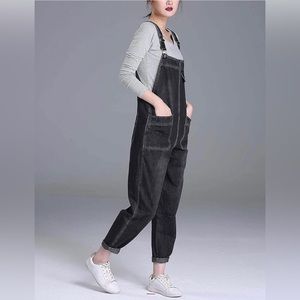Women’s black overalls casual baggy denim